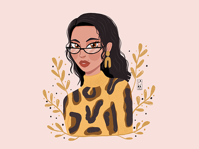 Vicky digitalportrait dribbblebest dribbbleshot girl girlportrait girlwithglasses glasses illustrator leopardprint plantlady