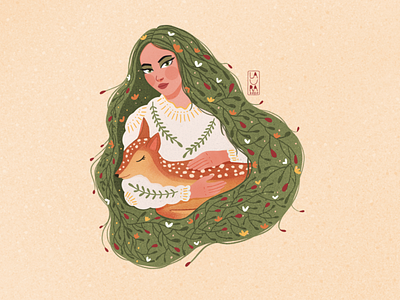 Flora & Fauna dribbble dribbbleshot floraandfauna flowers girl illustration