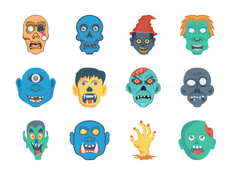 Halloween Zombie Icons dead face flat halloween horror icons scary skull zombie