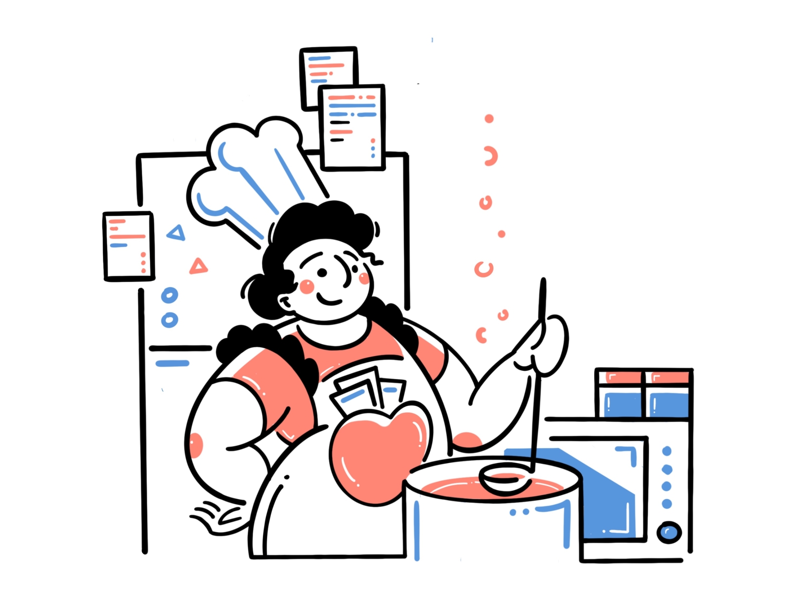 Cooking art character chef cook cookingutensil design food girl illustraion kitchen kitcherware people woman