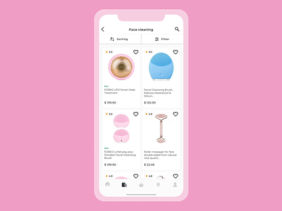 Selection of products in a beauty device store android animation app card ecommerce gif ios mobile principle product ui