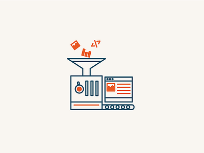 Workflow mangment system flat icon illustration machine red site web development