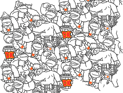 Donkey Kong Pattern Sketch 2d 2d art concept design diddy kong dk donkeykong gorilla graphicdesign lineart mario marioart minimal nintendo pattern pattern art repeating pattern simplistic sketch vector