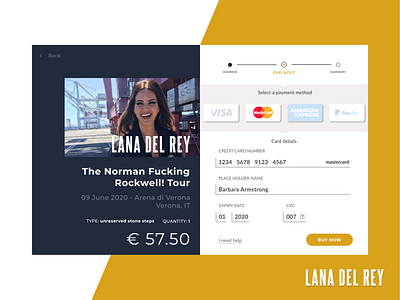 Daily UI #002 - Checkout concert credit card checkout dailyui figma lana del rey payment ticket booking ui ux web