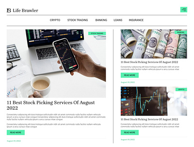 Homepage for a financial blog website blog design finance financial home magazine