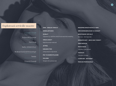 Full-screen Menu Concept for A Beauty Clinic beauty clinic design dreamy elegant design fashion full width menu menu menu concept skin care