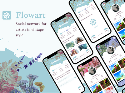 Flowart- social network for artists app design flowers mobile app mobile design ui ux uxuidesign vintage