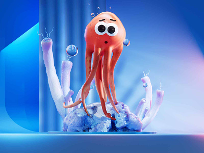 Octopus 3d animation art beautiful branding c4d design graphic design illustration logo minimal modeling motion graphics octopus redshift redshift3d sad octopus ui