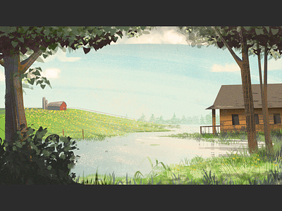 A distant farm afternoon cabin conceptart farm filmic illustartion sunshine village visualdesign visualdevelopment
