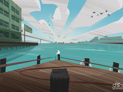 New York Harbor conceptart harbor illustration nyc pleinair seagull