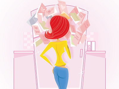 Cards On The Fridge female fridge greetings holiday cards kitchen paper redhead stylized