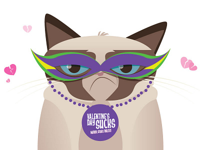 Grumpy Cat angry cat feline grump hate hearts mardi gras valetine