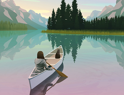 ON THE LAKE / Illustration canoe draw illustration illustrator lake vector