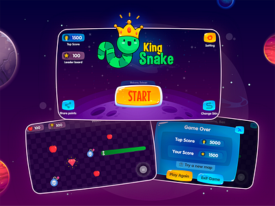 KingSnake Game UI-UX Design android app appdesign designapp designer fun game game design gamification hobby illustration ios iphone nostalgia snake trendy design ui ui ux uidesign uxdesign