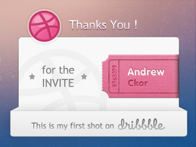 Thanks for the invite! draft dribbble first shot invite pink ribbon ribbon ticket thanks ticket