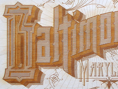 Baltimore Maryland Wood Engraving hand lettering laser cut laser engraving lettering retro sanborn type typography vintage wood working