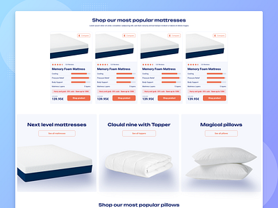 Mattress - The best sleeping experience UI/UX homepage blue website creative website dribbble ecommerce eshop homepage landing page mattress minimal website modern style modern website pillow ui ui design user experience user friendly user interface user journey ux design website