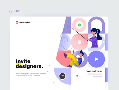 invite designer landingpage app design flat illustration illustrator login screen minimal ux web website