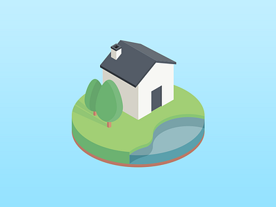 ISO House 3d design flat floating house island isometric perspective popular trees vault water