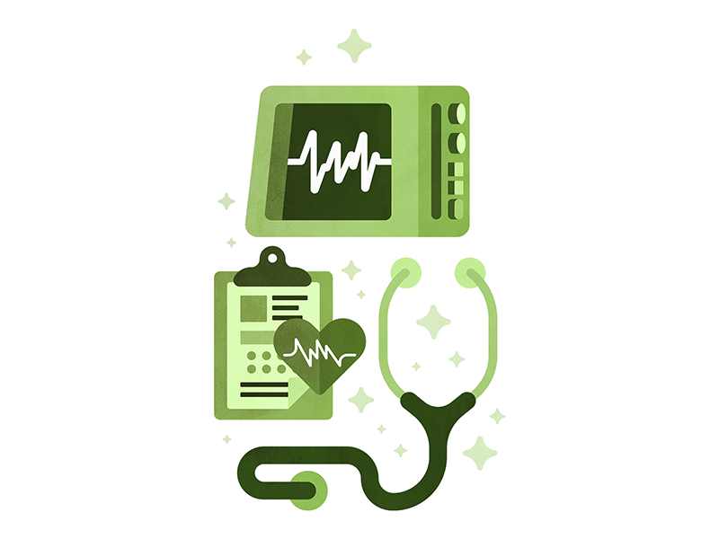The Pulse service green medical life health checking stethoscope clipboard heart chart pulse ekg