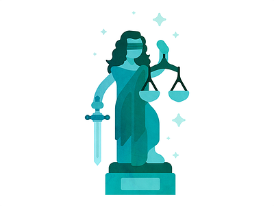 Integrity blind equality flat illustration justice peace stars statue sword woman