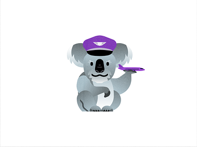 Koala at work business client customer support flat flight booking fly illustration laptop office people planning popular purple search service travel travel app traveling vector