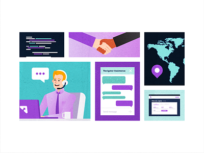 Customer Concierge business client customer support flat flight booking fly illustration laptop office people planning popular purple search service travel travel app traveling vector