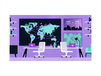 The Command Center business client customer support flat flight booking fly illustration laptop office people planning popular purple search service travel travel app traveling vector