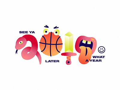 SEE YA 2019 adios basketball book burger characters mouth new new year new year 2019 party pencil snake sword tongue world year in review