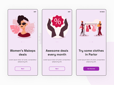 Women's parlor Onboarding Screen.