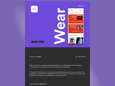 Wear Online Shopping App for Fashion & Lifestyle andr android app design figma ui uiux uiux design