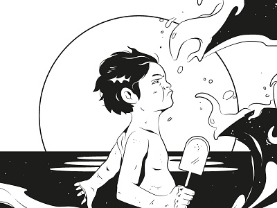 Heroes details beach black and white character heroes illustration kids night tsunami wave