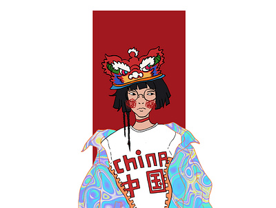 Chinese girl illustration logo