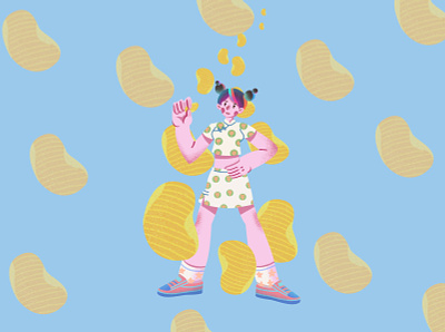 Potato chips girl animation illustration