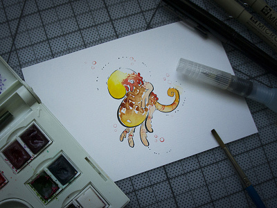 Lava Flopper brushpen doodle illustration micron monster painting pentel postcard waterbrush watercolor