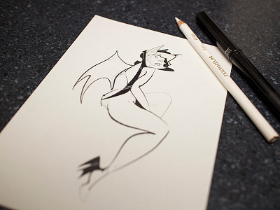 Inktober #8 bat black and white cute fantasy girl harpy illustration ink inktober moon sexy wings