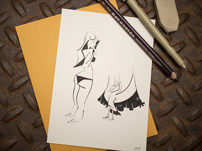 Inktober #10 black and white egret girl illustration ink inktober lake sexy swan