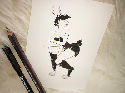 Inktober #13 art black and white fantasy fur girl illustration inktober nymph pan