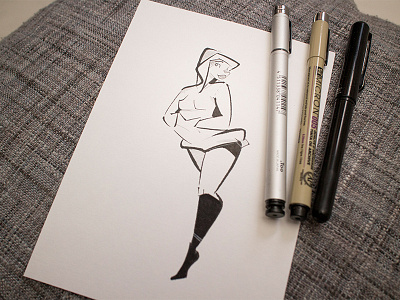 Inktober #25 beauty blackandwhite girl hoodie illustration ink inktober pinup socks