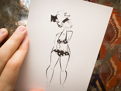 Inktober #27 beauty bikini blackandwhite girl hairup illustration ink inktober pinup