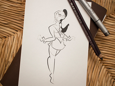 Inktober #29 beauty blackandwhite girl illustration ink inktober pinup ponytail skirt turtleneck