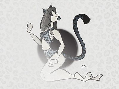 Lew beauty digital ears fantasy feline girl illustration leopard pinup print tail