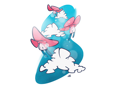 Cloudworld #10 2d animals art blue cloud creatures cute digital drawing fantasy fun illustration