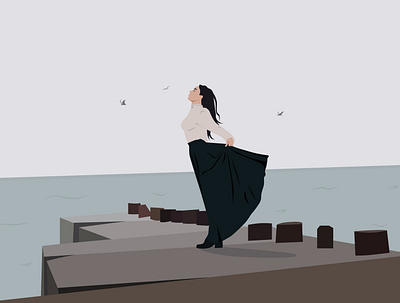 Girl near the sea 2d design flat girl graphic design illustration illustrator minimal sea vector