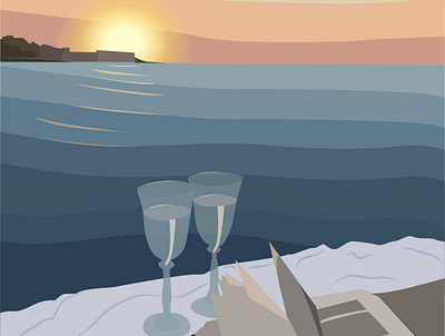 Sunrise at coast 2d design flat graphic design illustration illustrator