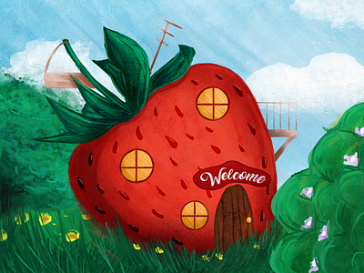 Summer Cozy House fairy tale house illustration illustrator nature strawberry summer
