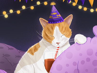 Cat Birthday animal birthday cat celebration coctail cozy funny illustrator party