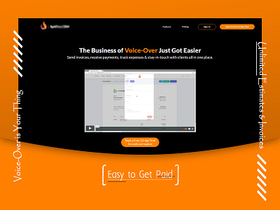 Landing Page - Voice Over Business blacktheme branding design design ideas flat design homepage design latest design orange theme trending design trending ui typography