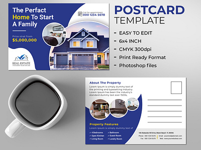 Real Estate Postcard Template black blue blue and white construction design direct mail eddm eddm postcard every door direct mail gray postcard postcard design postcard template postcards real estate real estate postcard realtor redesign templatedesign yellow