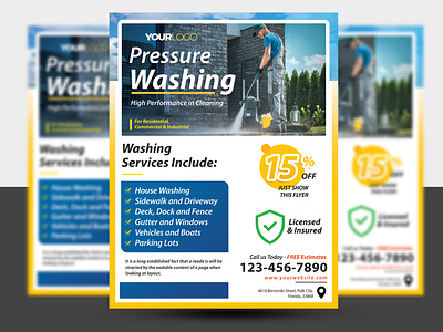 Pressure washing flyer template design ad ads advert advertising driveway cleaning flyer flyer design graphic design house cleaning leaflet letter size marketing flyer power wash pressure wash print design print ready promotion soft wash speed wash template